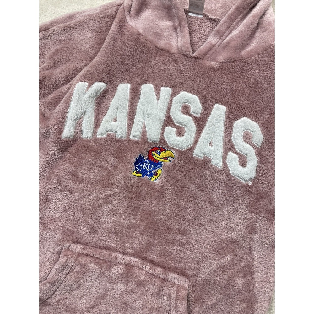 Sideline Apparel Kansas Jayhawks Hoodie Women Small Mauve Pink Fuzzy Fleece NCAA